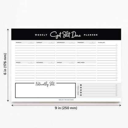Bliss Collections Weekly Planning Pad, Desk Calendar - Get Stuff Done - Undated Tear-Off Sheets Notepad - Organizer, Scheduler for Goals, Tasks, Ideas, Notes & To-Do Lists - 6" x 9", 50 Sheets