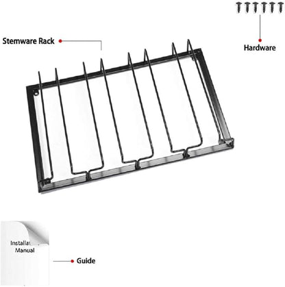 Wine Glass Rack Under Cabinet - Stemware Holder Metal Wine Glass Organizer Glasses Storage Hanger for Bar Kitchen Black 4 Rows