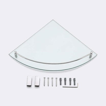 KES Glass Corner Shelf Bathroom Shelf Tempered Glass with Rail SUS 304 Stainless Steel Floating Wall Mount Bracket Polished Finish, BGS2101A