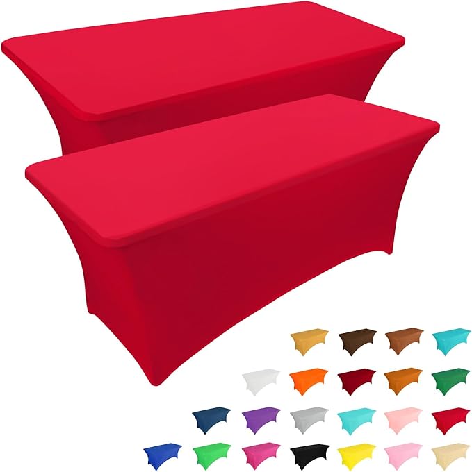 IVAPUPU 2 Pack 6FT Table Cloth for Rectangular Fitted Events Stretch Red Table Covers Washable Spandex Tablecloth Protector for Party, Wedding, Cocktail, Banquet, Festival