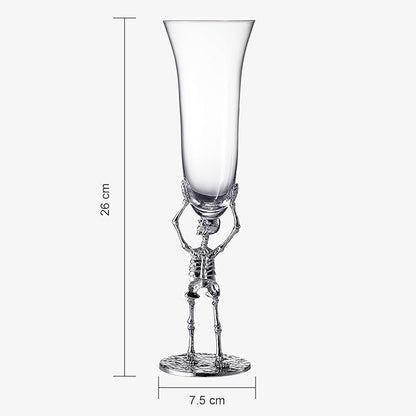 Stemmed Skeleton Champagne Flute Glasses Set of 2 | Gothic Halloween Drinkware | 7.5oz 10" Tall Skeleton Goblets for Haunted Parties, Spooky Wine Glass Set, Gothic Skeleton Decor & Unique Gift Idea