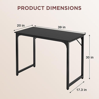 PayLessHere | 39 Inch Computer Desk | Black | Office Desk with Metal Frame, Adjustable Feet | Water-Resistant, Scratchproof Surface | Sturdy Writing Table for Home Office or Study | Pack of 1
