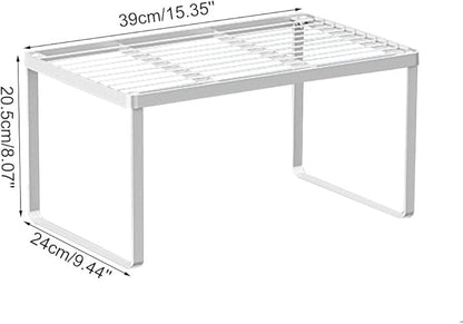 Kitchen Cabinet Storage Shelf Stackable Wire Spice Rack Organizer Heavy Duty Space Saver for Bathroom Bedroom Closet Laundry Room Office Countertop - White, Pack 1
