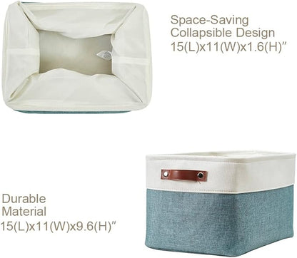 DECOMOMO Storage Bins Fabric Storage Baskets for Shelves, Linen Closet Organization Toys Nursery (Green and White, Large - 4 Pack)