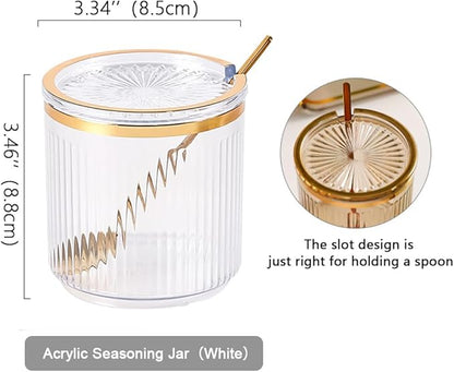Acrylic Condiment Spice Jars and Box with Lids, Spoons, Tray - 3 Pack, Clear Plastic Canisters, Seasoning Box Set for Salt, Paprika, Sugar - Kitchen Storage