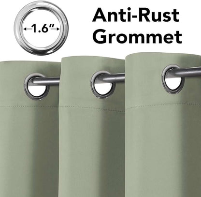 H.VERSAILTEX Blackout Curtains for Bedroom Thermal Insulated Room Darkening Living Room Curtains 72 Inch Long Grommet Privacy Protection Window Curtain Panels/Drapes for Nursery,2 Panels,Light Sage