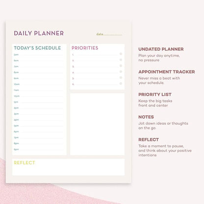 Bliss Collections Daily Planning Pad, To Do List Notebook - Undated Tear-Off Sheets Notepad - Work Calendar, Organizer, Scheduler for Goals, Tasks - Daily Planner (Bright), 8.5" x 11", 50 Sheets