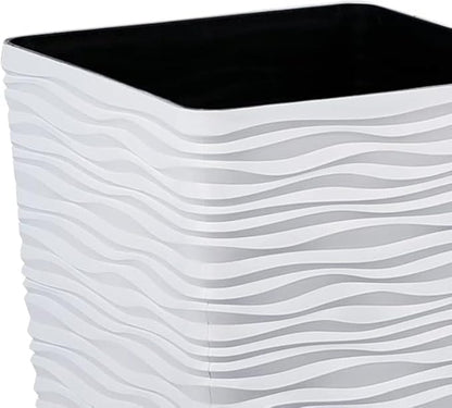 Worth Garden 22" Tall Planters Set of 2 - Plastic White Square Plant Pots - Modern Big Tapered Matte Wavy Tree Flower Pot for Indoor Outdoor Porch Deck