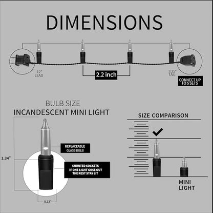 100LIGHTS Multi Extra-Bright with End Connectors Christmas Decorative Lights 5.98m UL Certified Mini String Light Set Waterproof for Home Garden Holiday Christmas Tree Party Patio Wedding