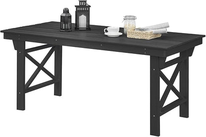 HDPE Outdoor Dining Table, 66.9” Rectangle Patio Dining Table for 6, All-Weather HDPE Outdoor Table with 2.2” Umbrella Hole, HDPE Patio Furniture for Deck, Backyard, Garden, Pool, Obsidian