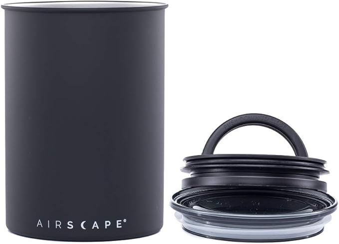AirScape Planetary Design Stainless Steel Coffee Canister | Food Storage Container | US Patented Inner Plunger Lid REMOVES Excess Oxygen | Don't Buy airtight, Buy AIR-Less | (Medium, Matte Black)