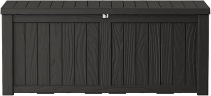 150 Gallon Outdoor Storage Box Waterproof Lockable Resin Deck Box Large, Patio Storage Bin for Pool Accessories Cushion Furniture, Garden Tools, UV-Resistant Outside Delivery Black