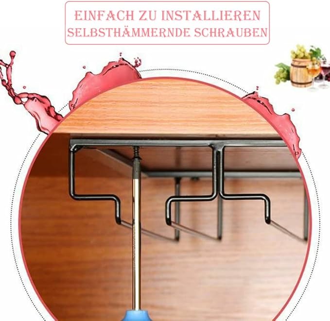 Wine Glass Rack - Under Cabinet Stemware Wine Glass Holder Glasses Storage Hanger 2 Pack Metal Organizer for Bar Kitchen 4 Rows Black
