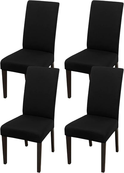JQinHome 4 Pcs Dining Chair Slipcover, High Stretch Removable Washable Chair Seat Protector Cover for Home Party Hotel Wedding Ceremony