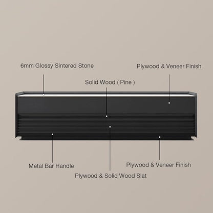 POVISON Fully-Assembled Mid Century Glossy Sintered Stone TV Stand, 70.87" Wood Media Console with Adjustable LED Light, Entertainment Center with Storage for Living Room