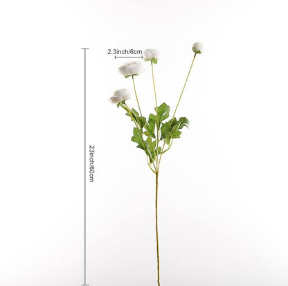 Silk Ranunculus Flowers 23.6 Inch Tall-5 Stems Artificial Buttercup Flowers for Wedding Bouquets, Centerpieces,Home Decor,Floral Arrangements (White,UV Resistant)