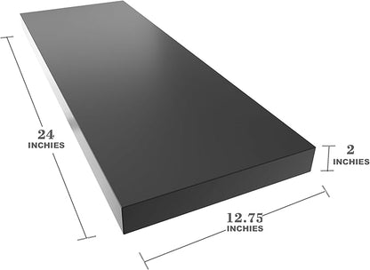 Large Floating Shelves for Wall Set of 1 Wooden Wall Shelves 24 in x 12.75 in x 2 in Room Decor Long Shelf with Invisible Wall Mount Bracket for Bedroom Kitchen Living Room Black
