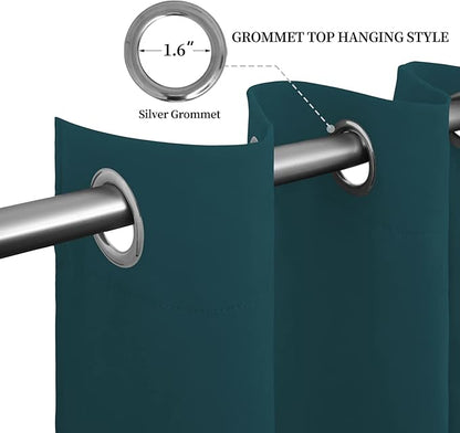 Easy-Going Blackout Curtains for Bedroom, Solid Thermal Insulated Grommet and Noise Reduction Window Drapes, Room Darkening Curtains for Living Room, 2 Panels (52x96 in,Peacock Blue)
