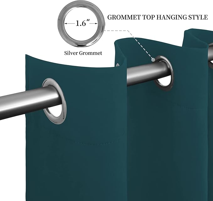 Easy-Going Blackout Curtains for Bedroom, Solid Thermal Insulated Grommet and Noise Reduction Window Drapes, Room Darkening Curtains for Living Room, 2 Panels (52x63 in,Peacock Blue)