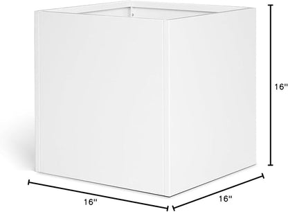 White Steel Planter Square Outdoor Planters Galvanized Steel Planter Box Indoor Metal Large Planters Cube Heavy Duty Flower Pot 16 Inch Modern Commercial Residential for Trees Patio Deck Yard Garden