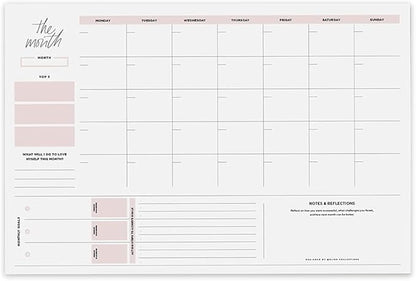 Bliss Collections Monthly Planning Pad, To Do List Notebook - Undated Tear-Off Sheets Notepad - Work Calendar, Organizer, Scheduler for Goals, Tasks - Simple (Pink), 12" x 18", 18 Sheets