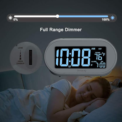 DreamSky Alarm Clocks for Bedrooms, Auto Set Digital Desk Clock for Bedside Nightstand, Electric Clock with Dimmable Brightness Dimmer, Auto DST, USB Port, Date, Temperature, Snooze