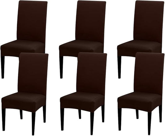 JQinHome 6 Pcs Dining Chair Slipcover,High Stretch Removable Washable Chair Seat Protector Cover for Home Party Hotel Wedding Ceremony (Pack of 6, Coffee)