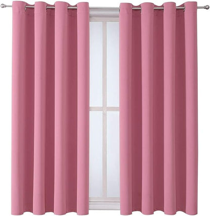 ChrisDowa Grommet Room Darkening Curtains for Bedroom and Living Room - 2 Panels Set Thermal Insulated Blackout Curtains (Pink, 52W x 45L)