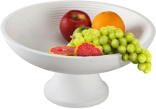 Folkulture Wooden Fruit Bowl for Kitchen Counter | 12" Large Premium Eco Friendly Banana Fruit Basket for Kitchen | White Wood Bowl with Holder, Pedestal for Table Decor, Centerpiece for Dining Table
