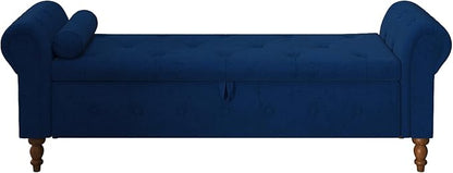 Storage Ottoman Bench for Bedroom, 63" End of Bed Bench with Rolled Arms Upholstered Ottoman Bench Fit for Bedroom, Living Room, Entryway, Velvet Navy Blue