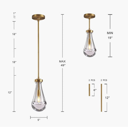 Modern Raindrop Pendant Lights, Pendant Lights for Kitchen Island, Brass Rod Dining Room Light Fixture， Clear Solid Raindrop Chandelier, Chandelier for Living Room Hallway, Including Bulb