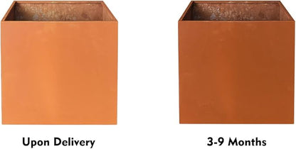 Corten Steel Planter Box Metal Planters Square Outdoor Steel Planter Cube Rustic Flower Pot 16 Inch Integral Durable Antique for Commercial Residential Garden Patio Deck and Backyard