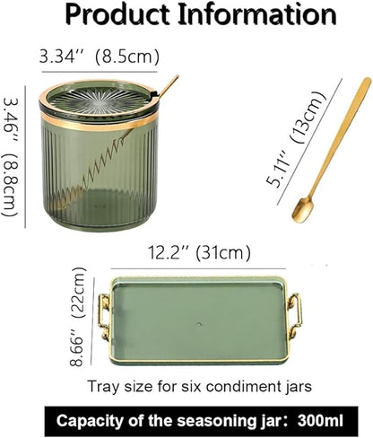 Acrylic Condiment Spice Jars,Condiment Spice Box With Lids and Spoons and Tray,Clear Plastic Condiment Canisters,Seasoning Box 6 Pack,Seasoning Box Set for Kitchen to Storage Salt,Paprika,Sugar