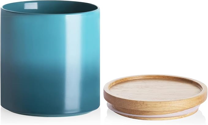 Sweejar Ceramic Food Storage Jar, Stackable Kitchen Canisters, Containers with Airtight Seal Wooden Lid for Serving Ground Coffee, Tea, Sugar, Salt and More - 16 Fl Oz (Gradient Blue)…