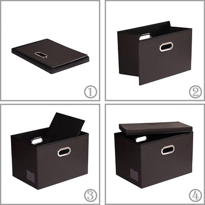PRANDOM Foldable Storage Bins with Lids [5-Pack] Leather Fabric Collapsible Storage Boxes Organizer Containers Baskets Cube with Cover for Bedroom Closet Office Nursery Brown (14.9x10.8x10)