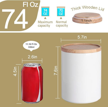 Sweejar Kitchen Canisters Ceramic Food Storage Jar, Stackable Containers with Airtight Seal Wooden Lid for Serving Coffee Bean, Flour, Tea, Cookies and More - 73 Fl Oz(White)