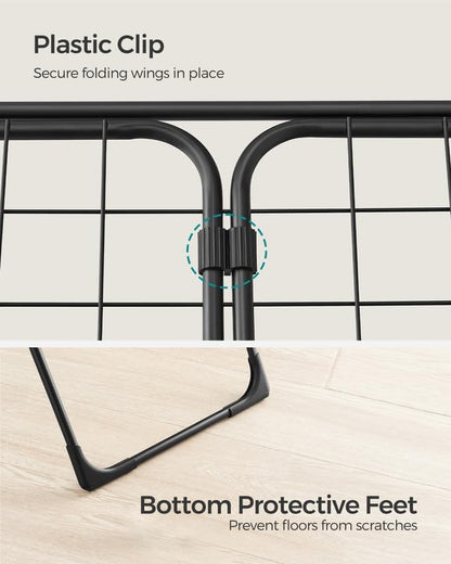 SONGMICS Clothes Drying Rack, Metal Laundry Drying Rack, Foldable, Space-Saving, Free-Standing Airer, with 2 Gullwings, Indoor Outdoor Use, Bed Linen Clothing, Black ULLR540B01