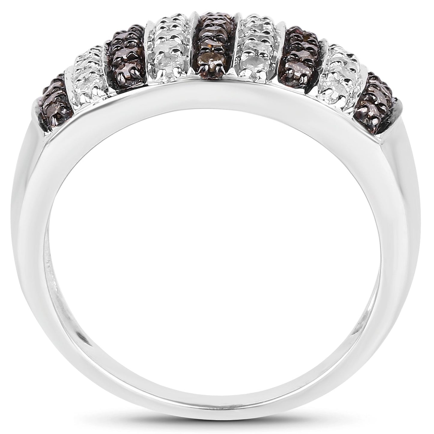 0.83 Carat Genuine Champagne Diamond and White Diamond .925 Sterling Silver Ring