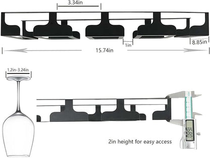 Wine Glass Rack - Under Cabinet Stemware Wine Glass Holder Glasses Storage Hanger Metal Hanging Organizer for Bar Kitchen, Black 4 Rows 2 Packs