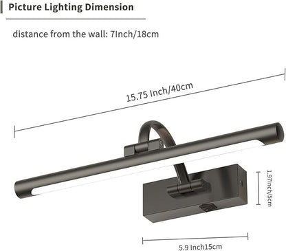Battery Operated Picture Lights for Wall, Wireless Painting Lights Dimmable Artwork Lighting with Remote and Timer, Rechargeable Art Lights for Paintings-Brushed Grey 16'' inch Warm White