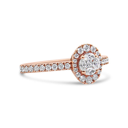 18K Rose Gold 1/2 Cttw Composite Marquise Composite Diamond Oval Shaped Halo Engagement Ring (F-G Color, VS1-VS2 Clarity) - Ring Size 7