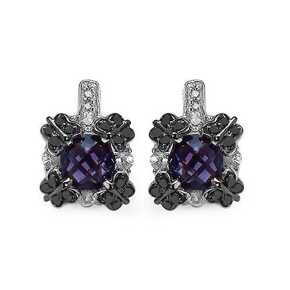 2.67 Carat Genuine Amethyst White Sapphire & Black Diamond .925 Sterling Silver Earrings