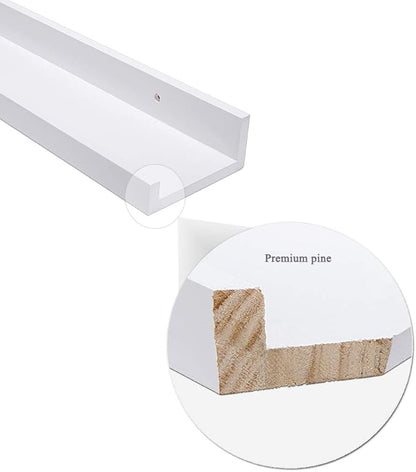 AZSKY White Floating Shelves Wall Mounted Set of 2, 24 Inch Picture Ledge Shelf for Storage Bedroom Bathroom Kitchen Living Room Office Modern Rustic Style Display Shelves (Solid Pine Wood)