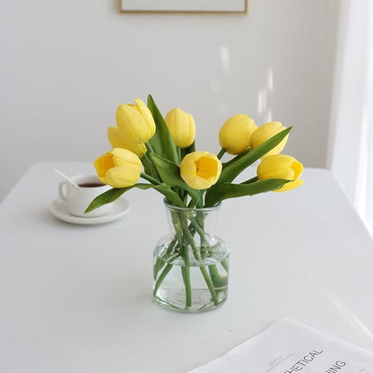Buart Yellow Flowers Artificial Luxury Big Tulip Valentine's Day Mother's Day Easter Home Kitchen Wedding Decorations(11pcs)