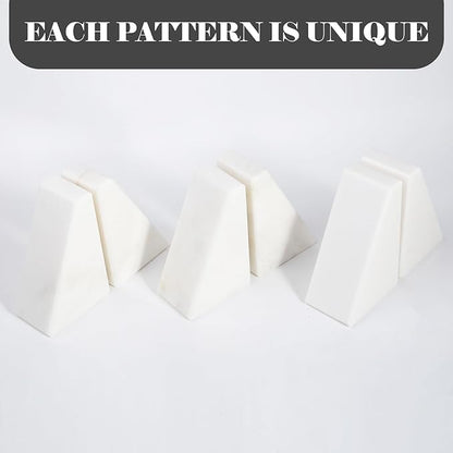 Marble Book Ends Decorative, Unique Bookends for Shelves, White Stone Bookends Holds Heavy Books, Weighted Book Holder Stopper for Home Office Desk Bookshelf Decoration, Set of 2