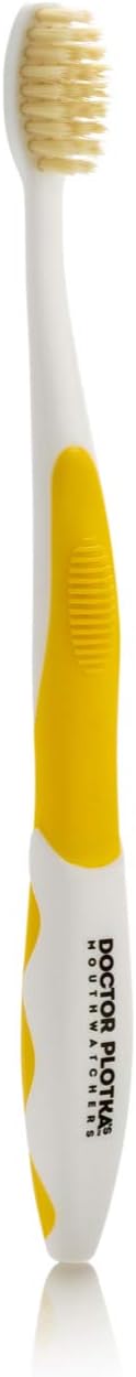 MOUTHWATCHERS Soft Flossing Toothbrushes for Kids, Yellow, Ultra Clean Manual Toothbrush for Sensitive Teeth & Gums, by Dr. Plotka