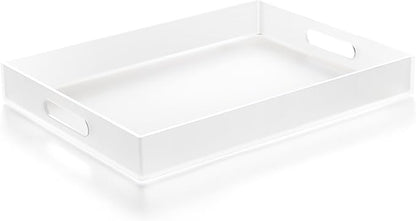 Large Acrylic Serving Tray Decorative Ottoman Coffee Table Vanity Tray Tea Fruit Platter Snack Appetizer Dessert Drink with Handles for Bar Kitchen Party, Frosted