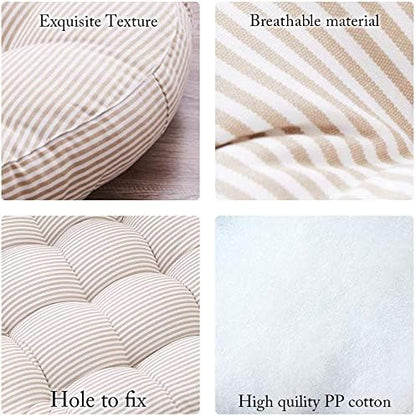 Tiita Striped Seat Cushion 2 Pack Beige Round Floor Pillows 22"x22" Chair Pad Cushions for Indoor/Outdoor Hanging Swing Chair Window Pads, Beige