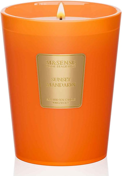M&SENSE Sunset Mandarin Scented Natural Soy Wax Candle, 14.1oz 60 Hours Long Lasting Slow Burning Candles for Home Decor, Aromatherapy Candle for Stress Relief