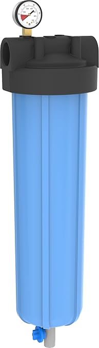 Pentair Pentek 150367 PBH Big Blue Bag Filter Housing, 1" NPT #20 Bag Vessel Assembly with Gauge, Wrench and Drain Valve, 20-Inch, Black/Blue